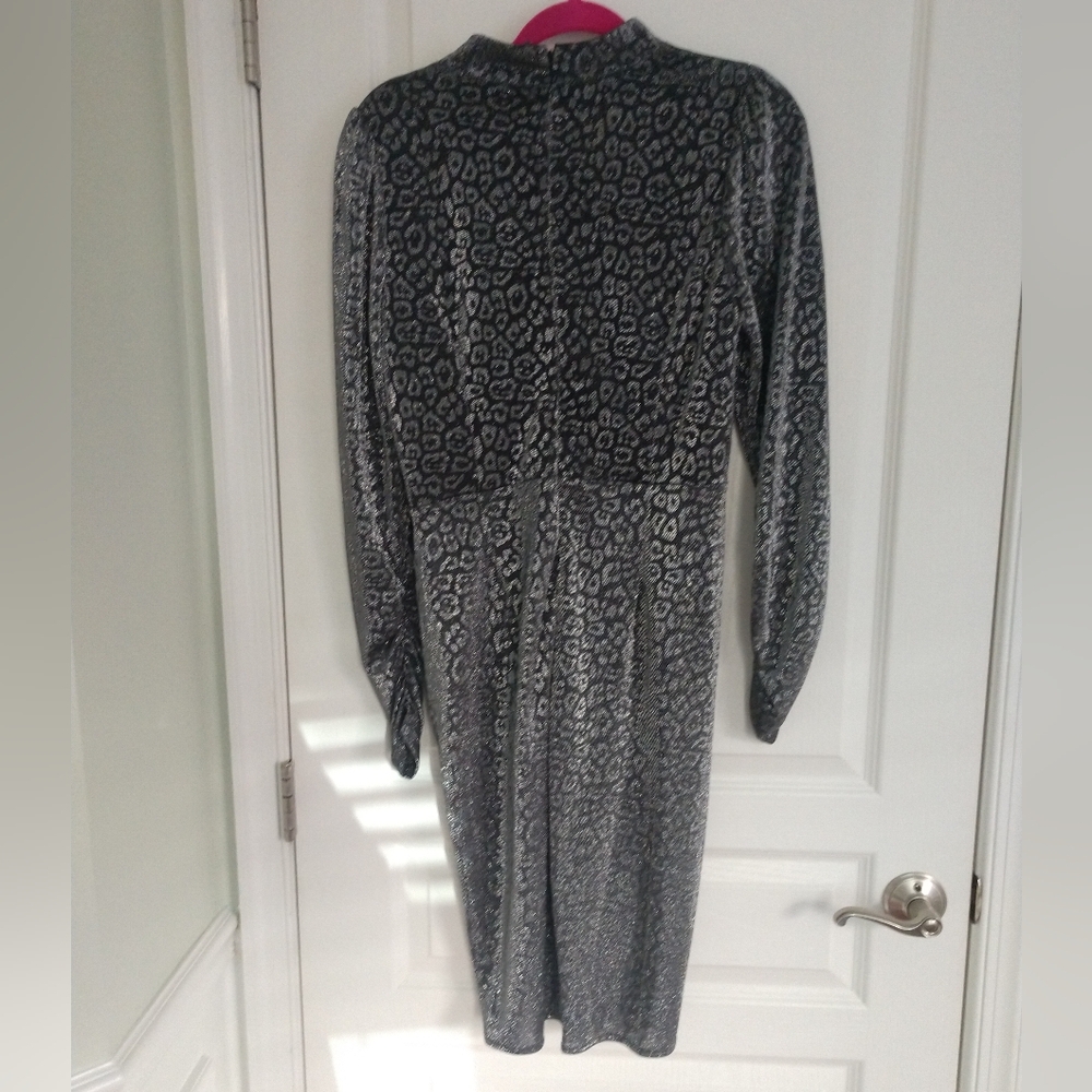 NWOT Calvin Klein Metallic Leopard Ruched Dress 8 - Picture 4 of 8